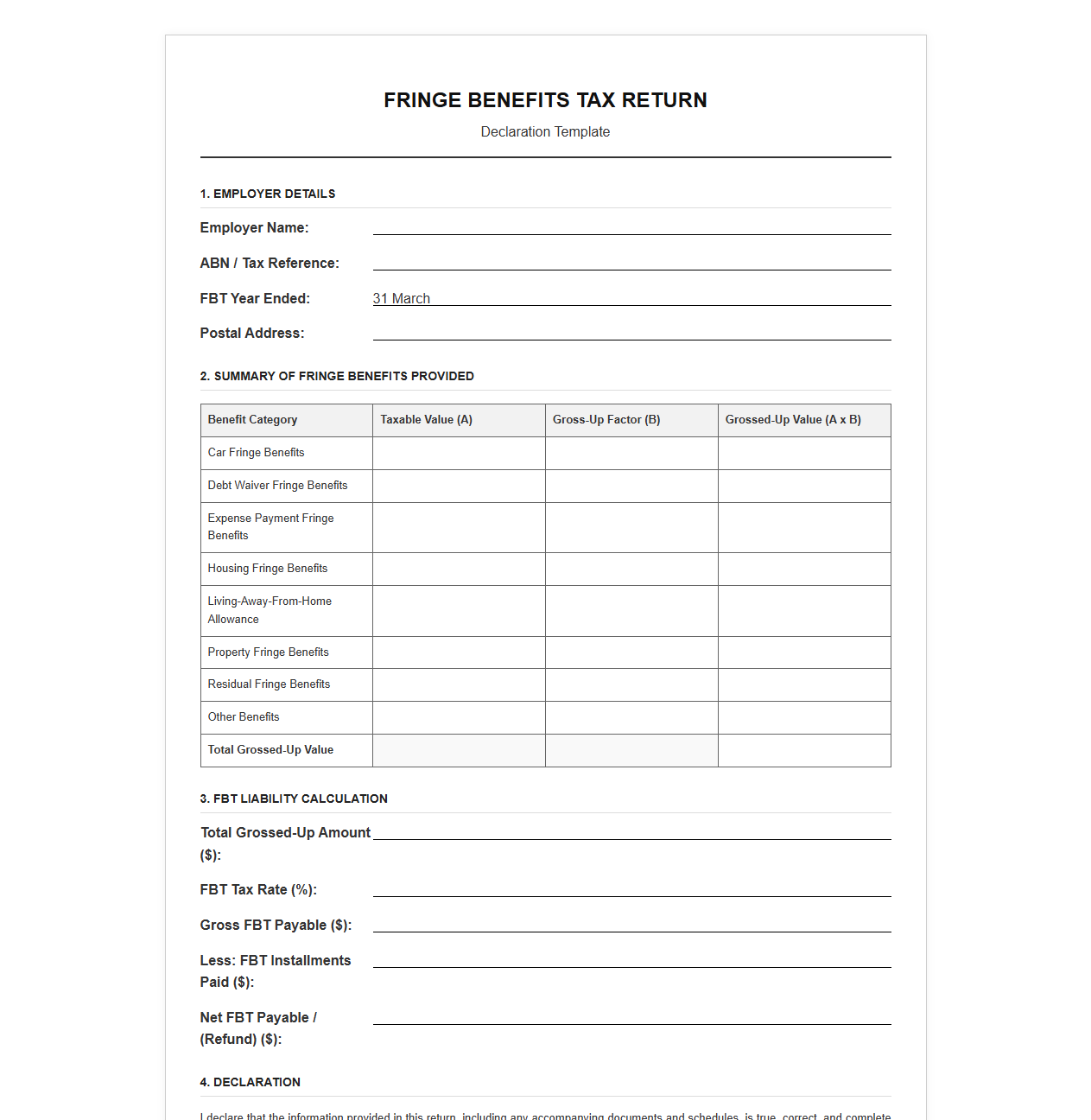 FBT Return Declaration Template