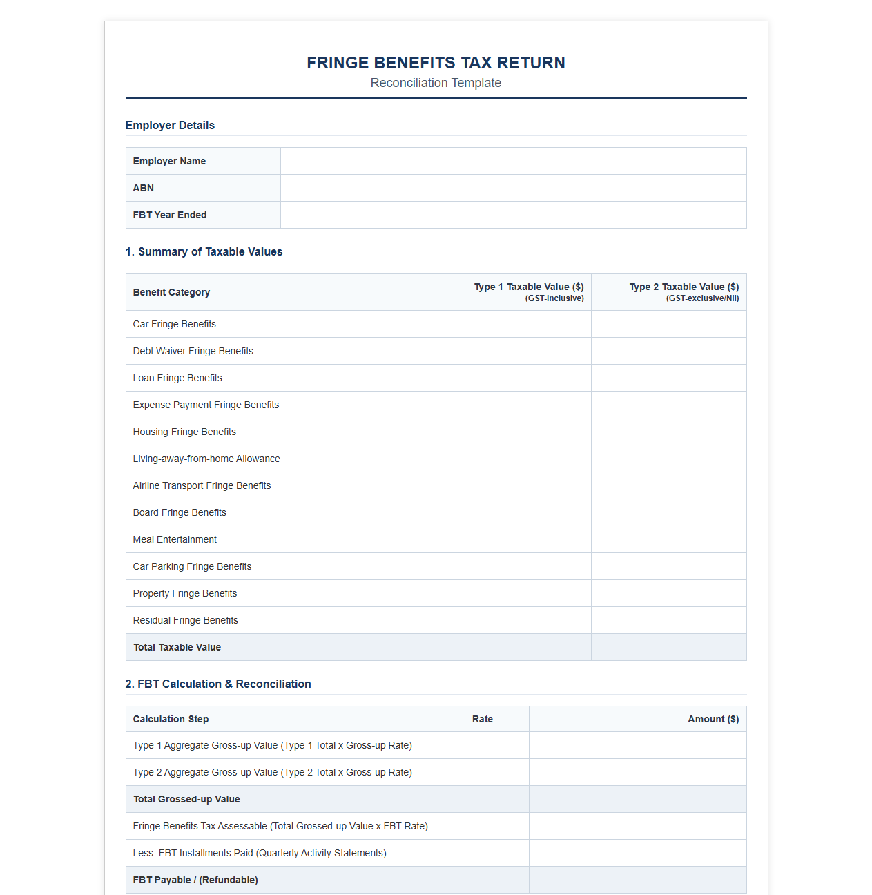 FBT Return Reconciliation Template