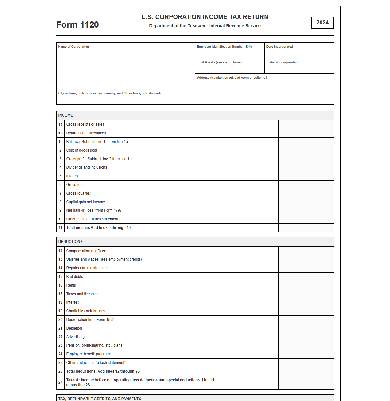 Federal C Corporation Tax Return Preparation Template