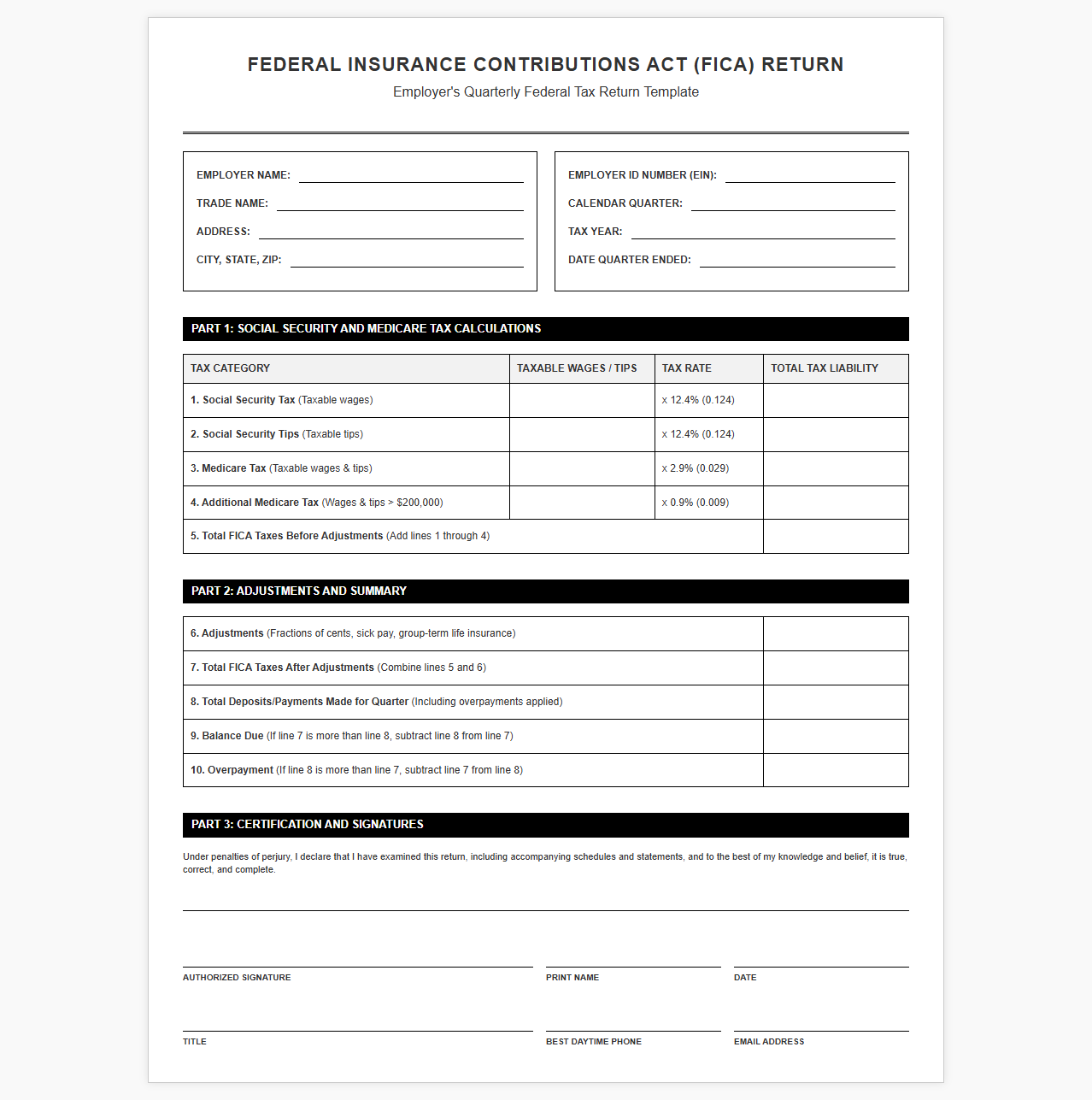 Federal Insurance Contributions Act Return Template