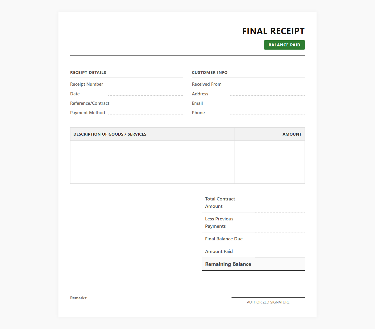 Final Balance Paid Receipt