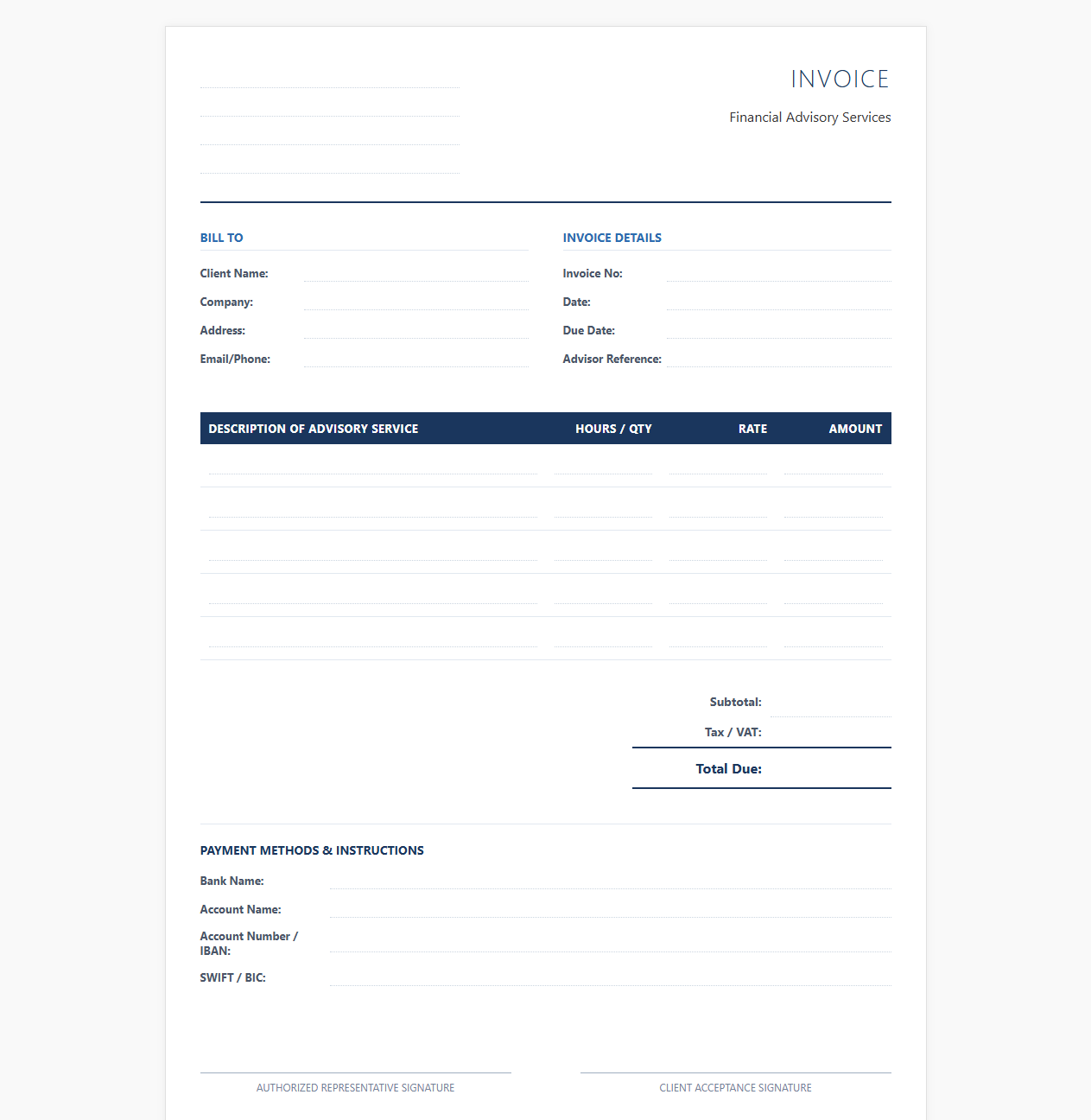 Financial Advisory Service Invoice Form