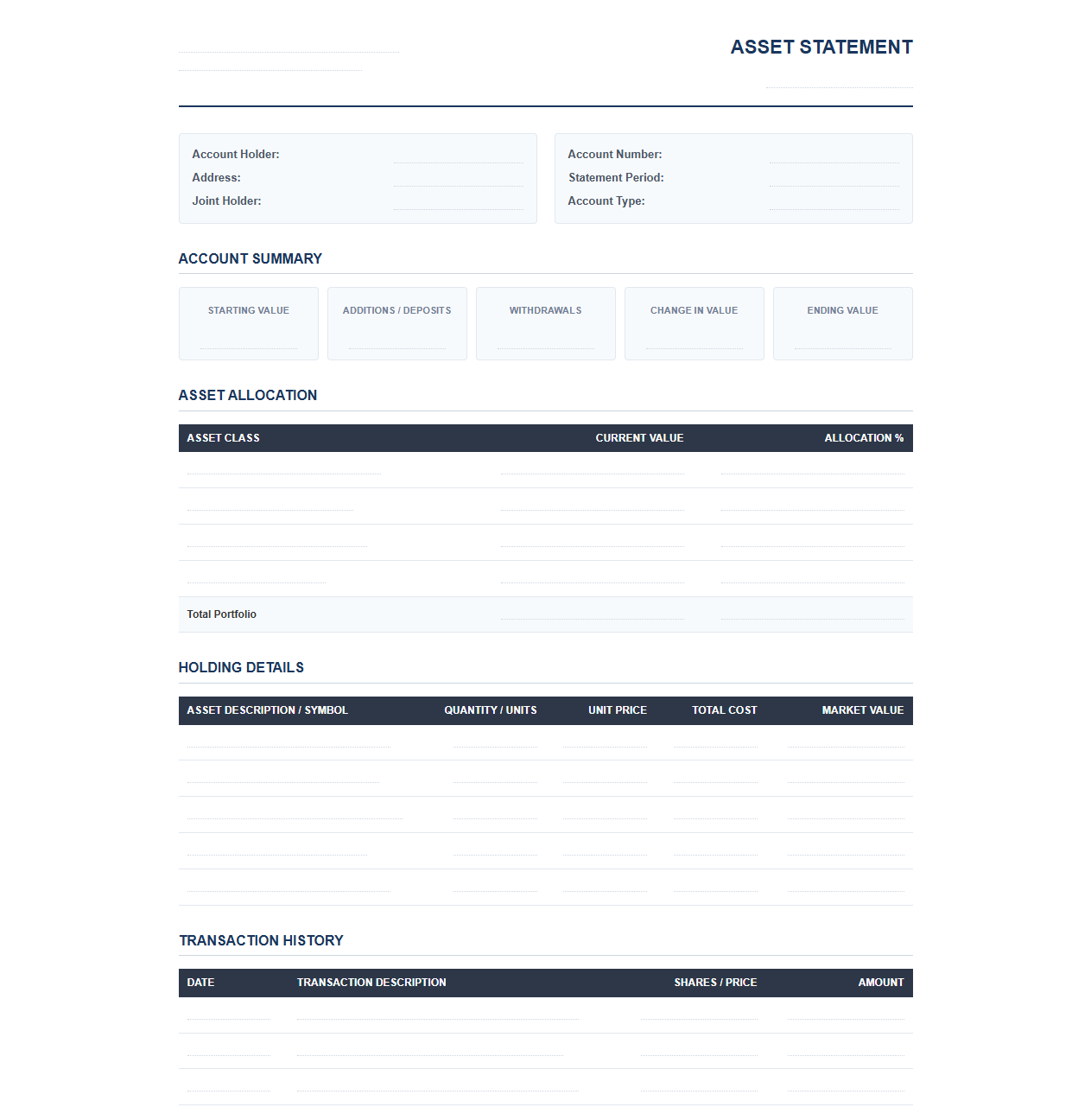 Financial Asset Account Statement Format