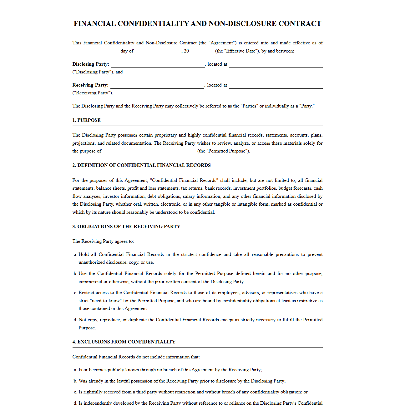 Financial Confidentiality and Non-Disclosure Contract