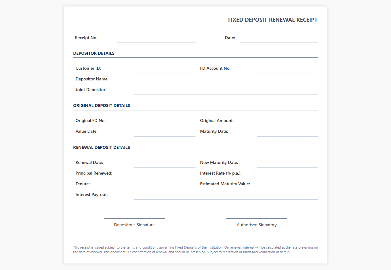 Fixed Deposit Renewal Receipt Template