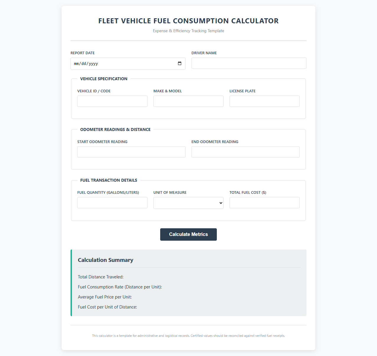 Fleet Vehicle Fuel Consumption Calculator