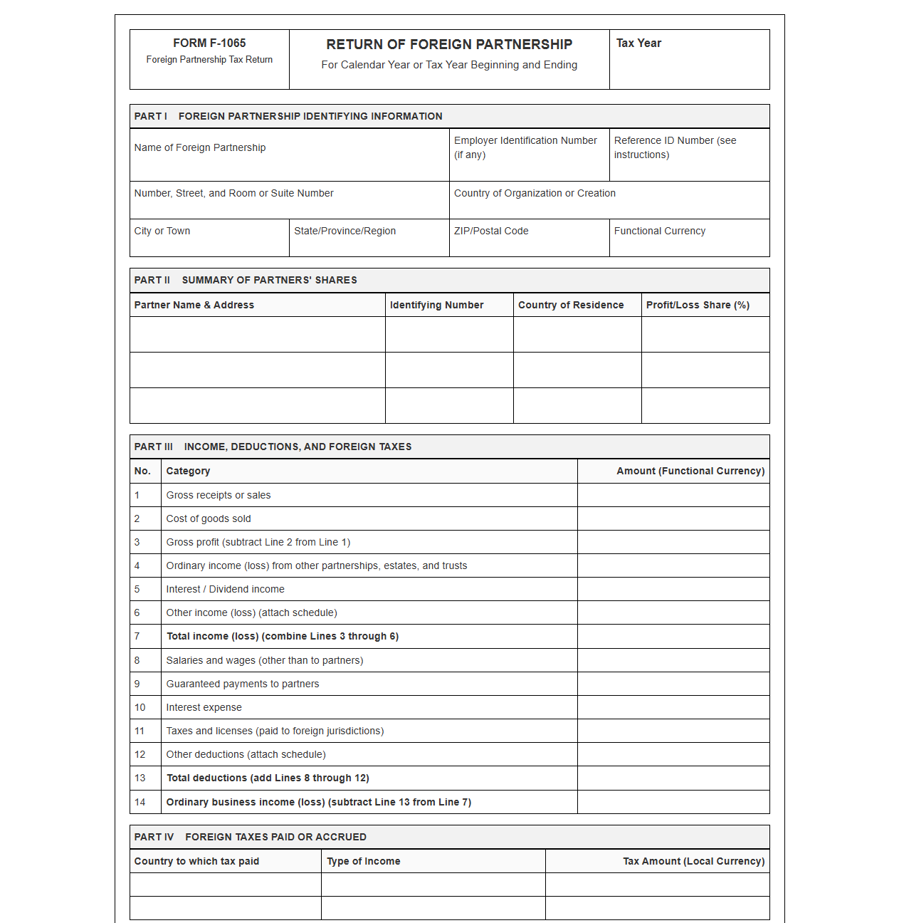 Foreign Partnership Tax Return Template