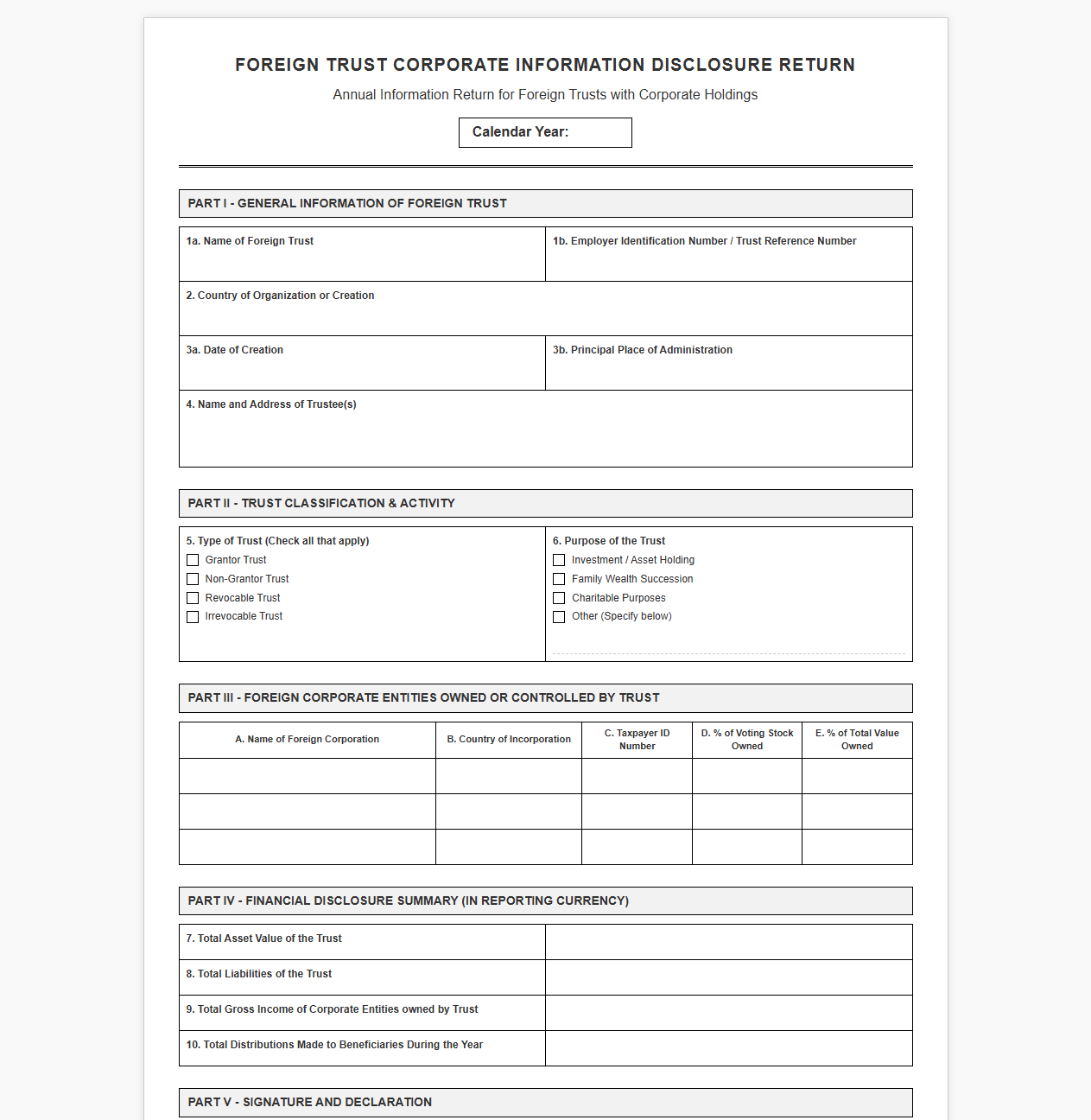 Foreign Trust Corporate Information Disclosure Return Template