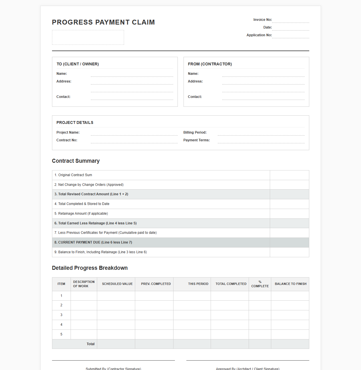 Fractional Progress Billing Template