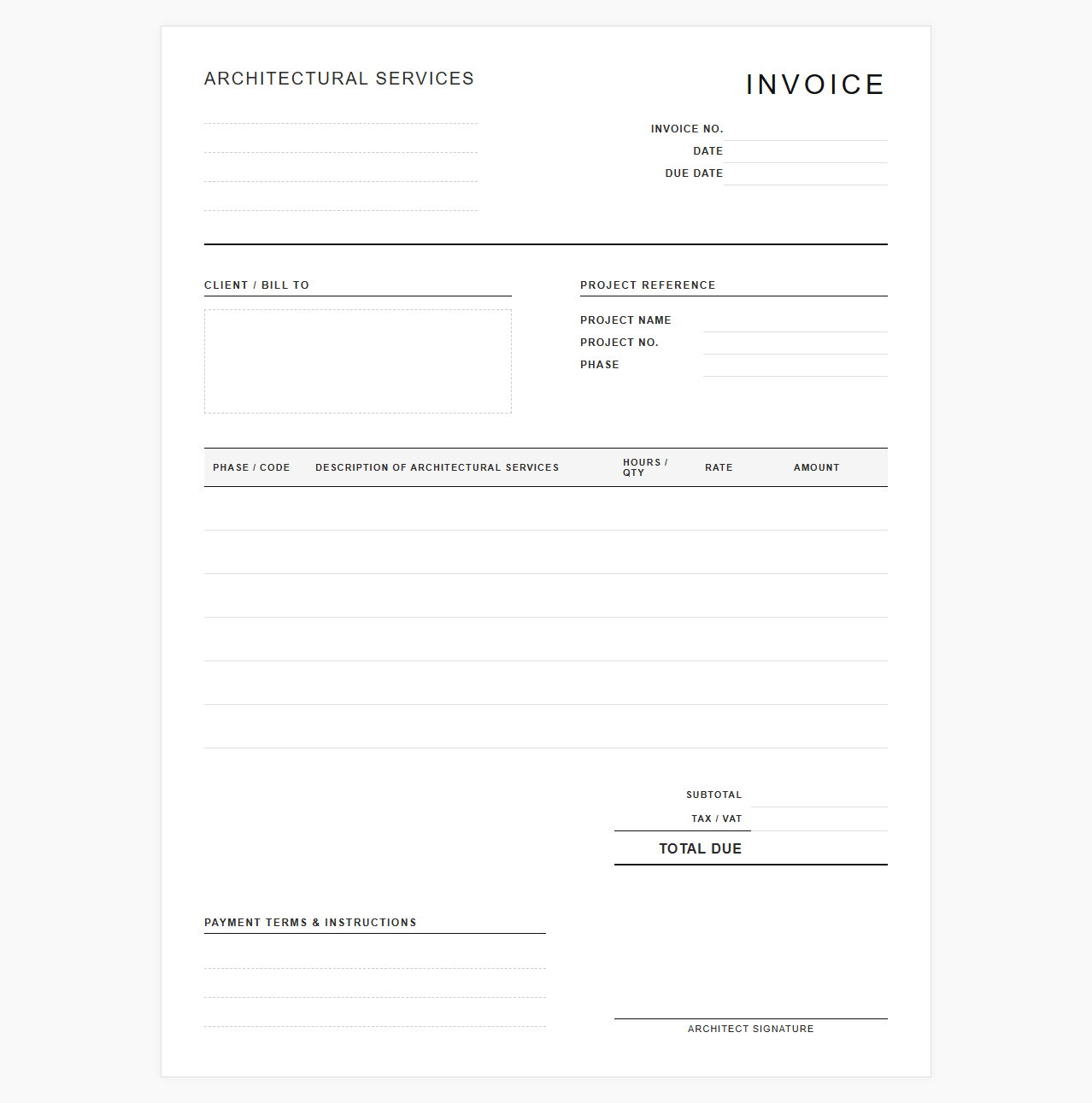 Freelance Architect Design Services Invoice