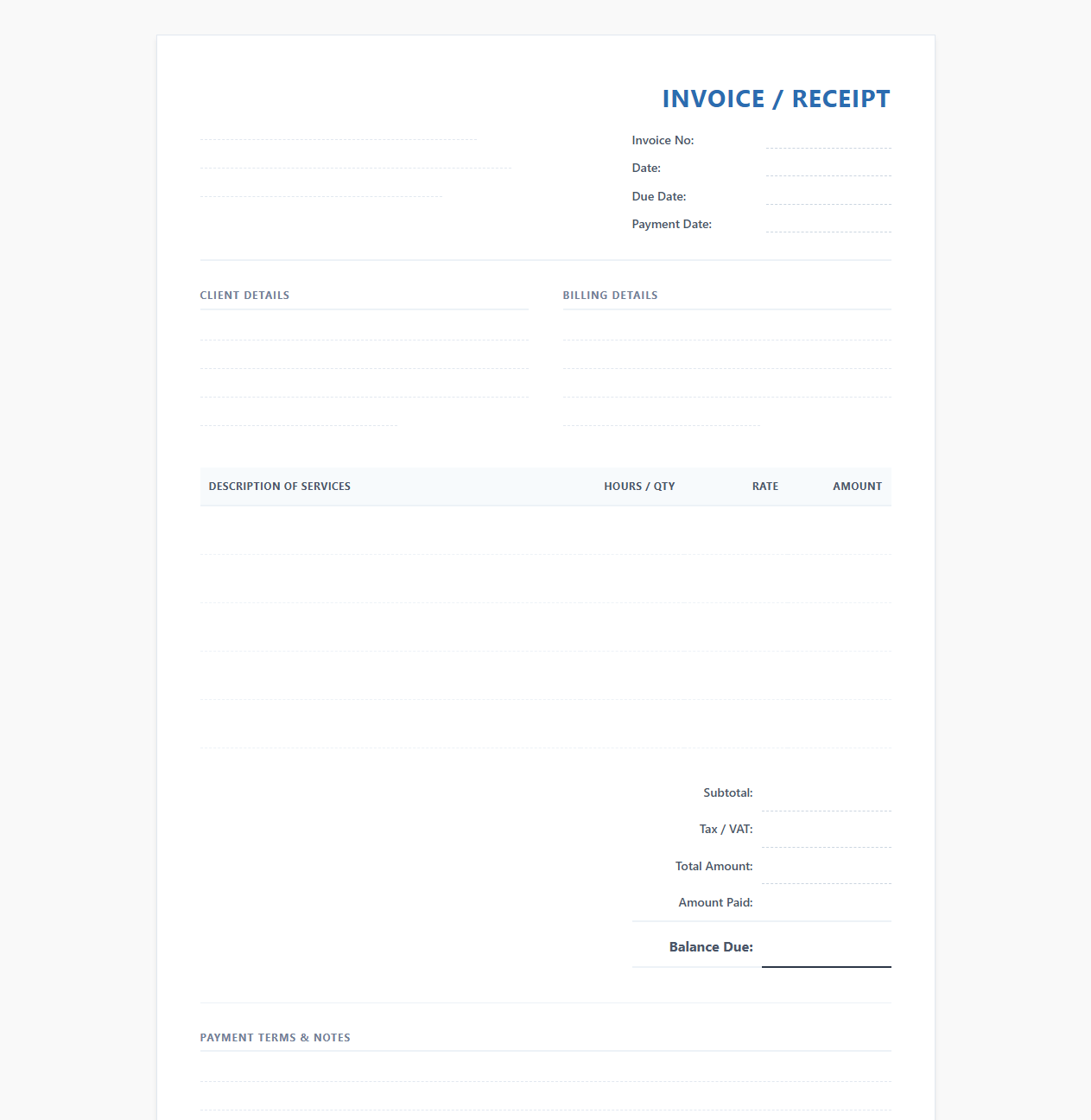 Freelance B2B Service Invoice and Receipt