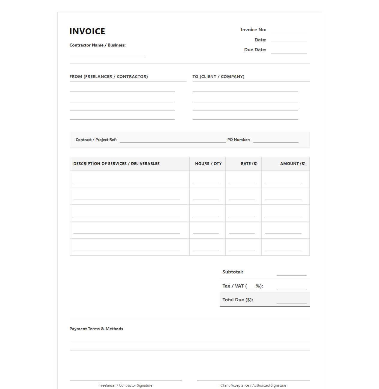 Freelance Contract Service Invoice Template