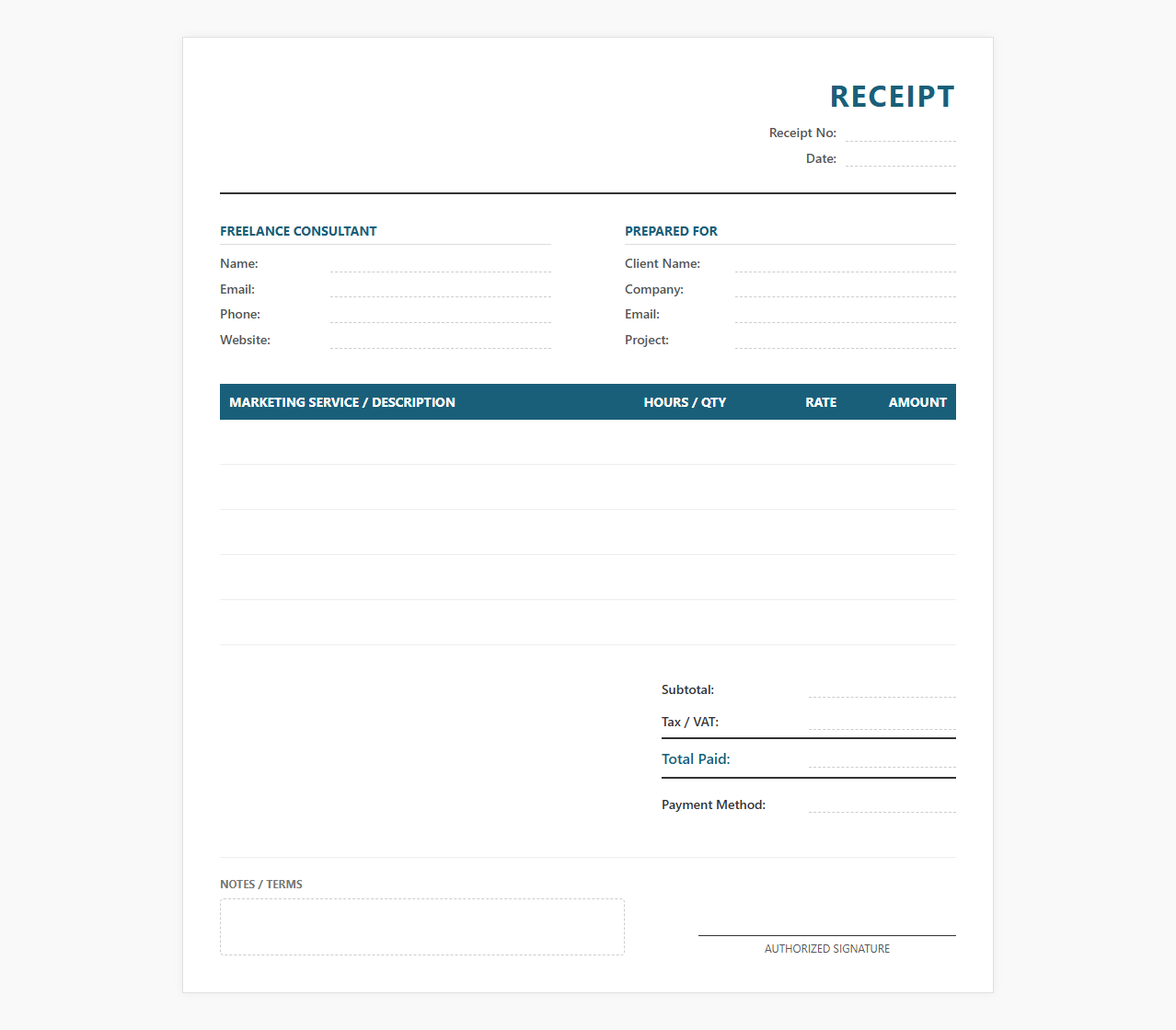 Freelance Marketing Consultant Receipt Template