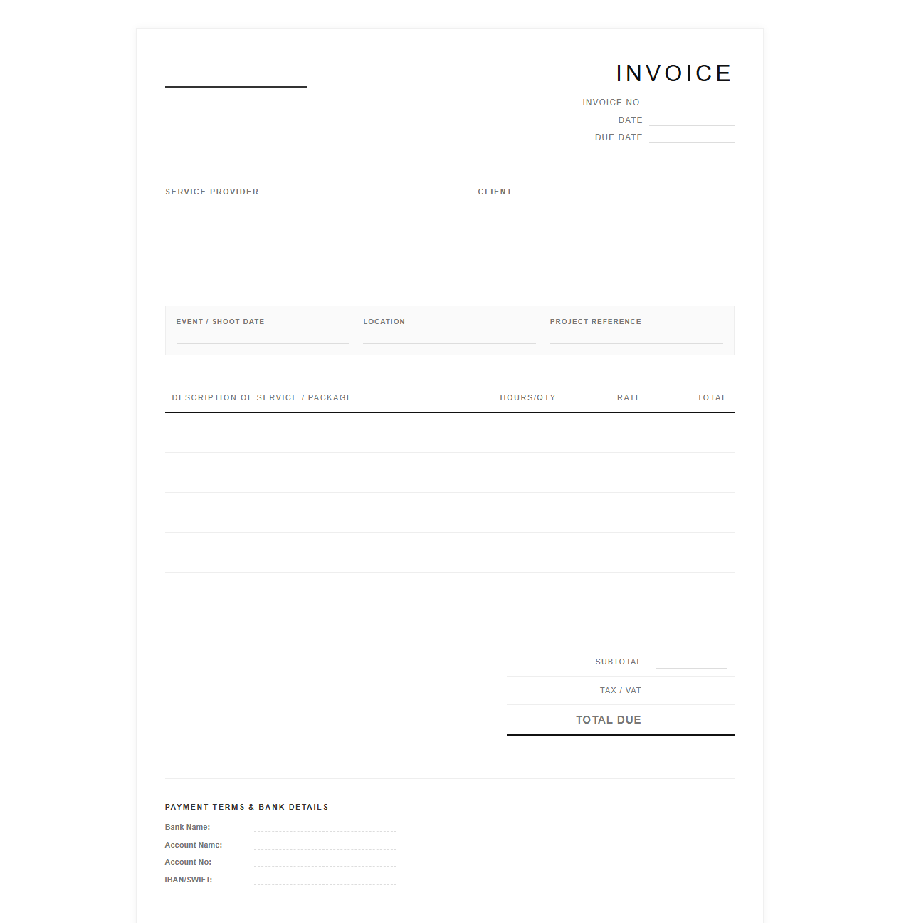 Freelance Photographer Billing Template