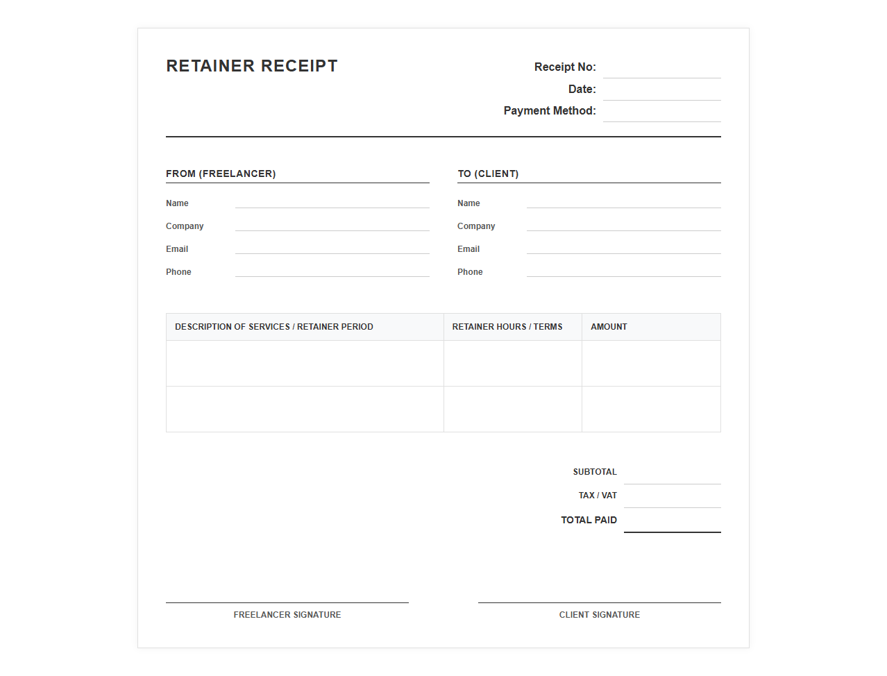 Freelancer Retainer Fee Receipt
