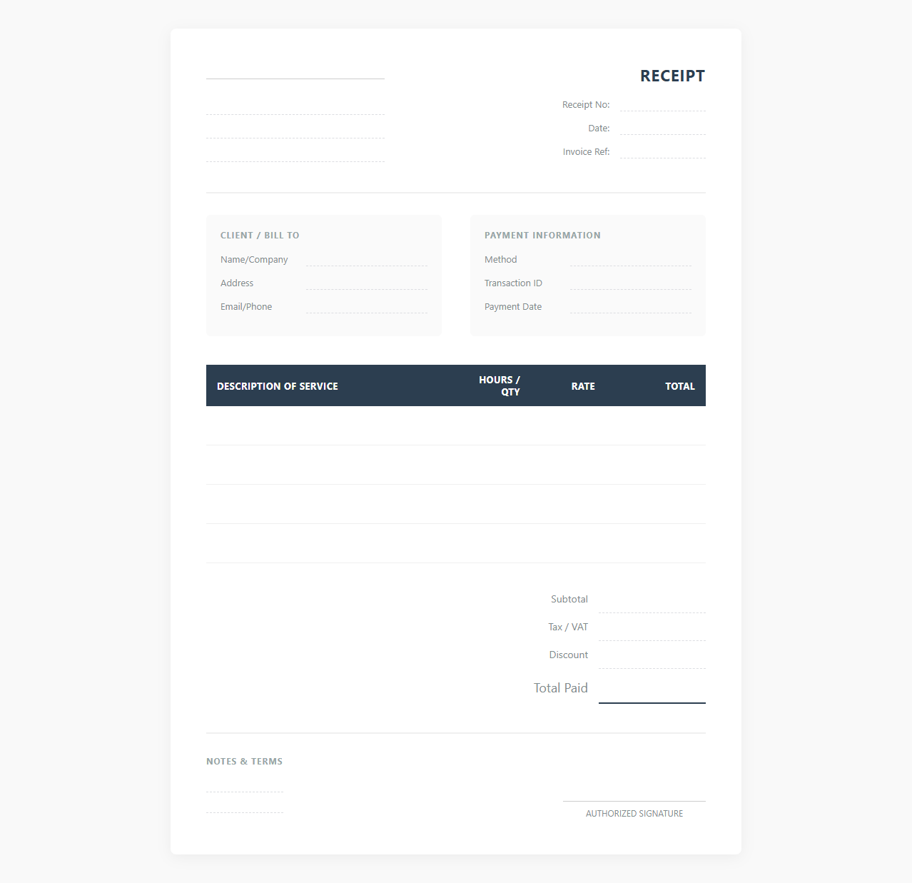 Freelancer Service Invoice and Payment Receipt