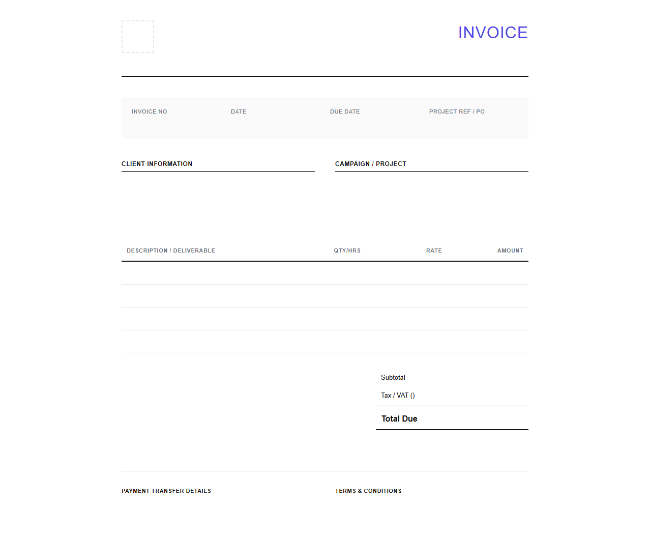 Graphic Design and Brand Advertising Invoice