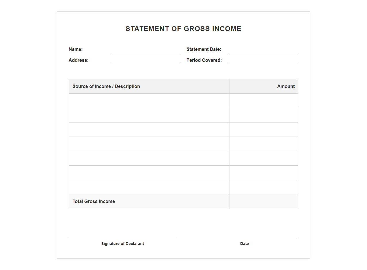 Gross Income Statement Template
