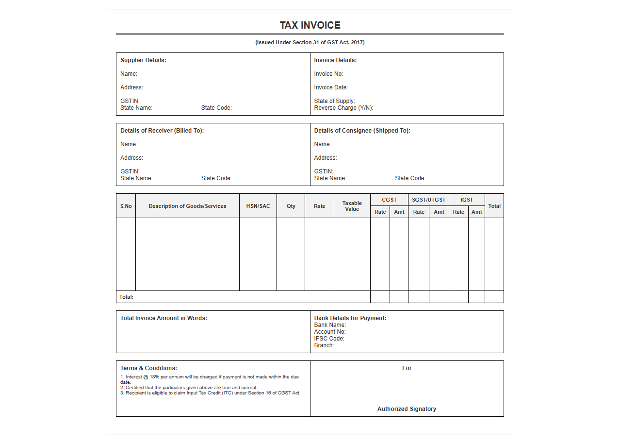 GST Invoice Template for Claiming Input Tax Credit