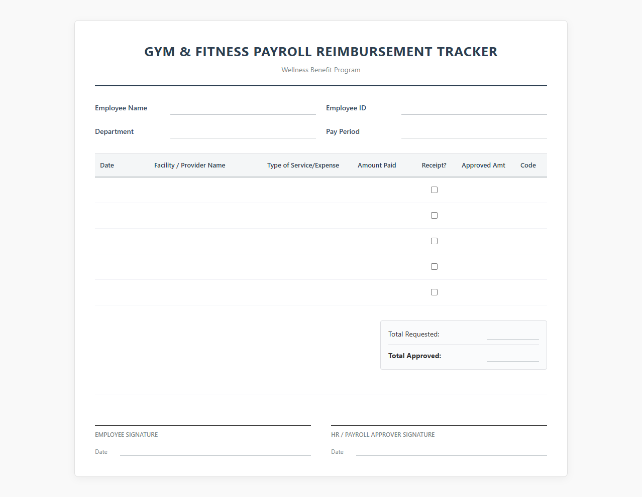 Gym and Fitness Payroll Reimbursement Tracker