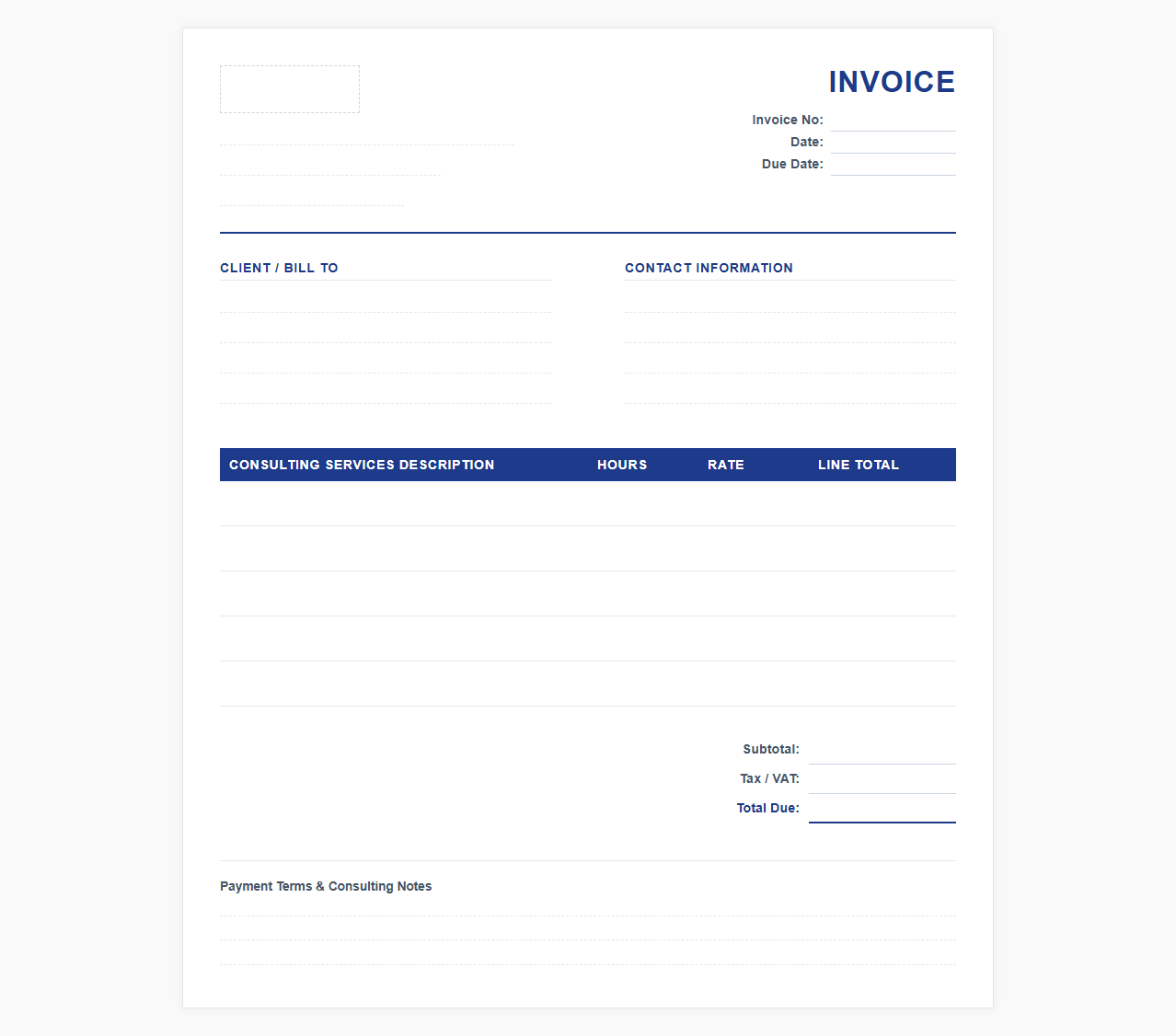 Hourly Rate Business Consulting Invoice Template