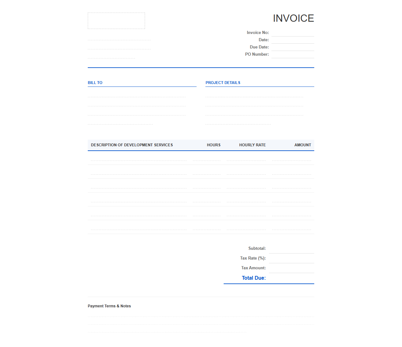 Hourly Rate Commercial Product Development Invoice