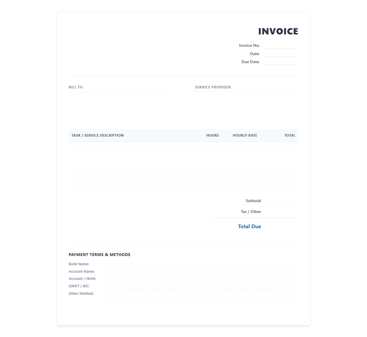 Hourly Rate Virtual Assistant Invoice Document
