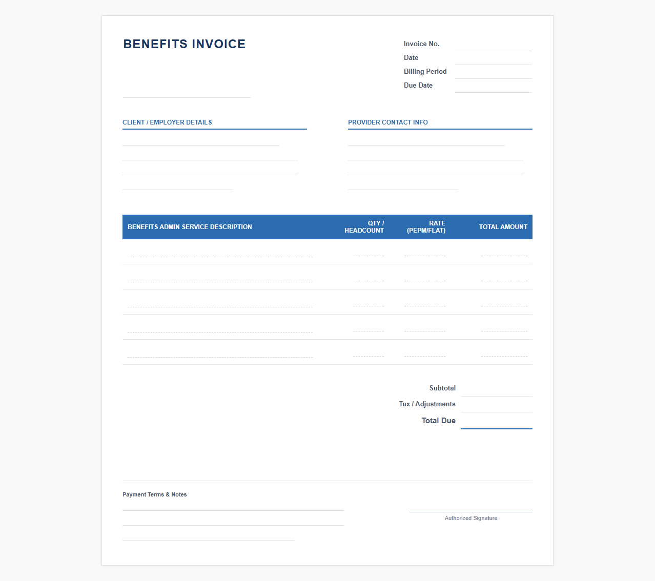 HR Benefits Administration Service Invoice