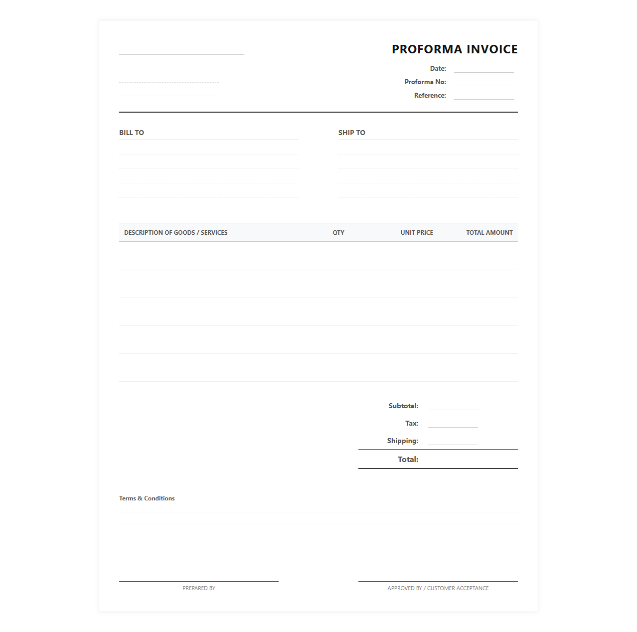 Initial Proforma Billing Statement Template