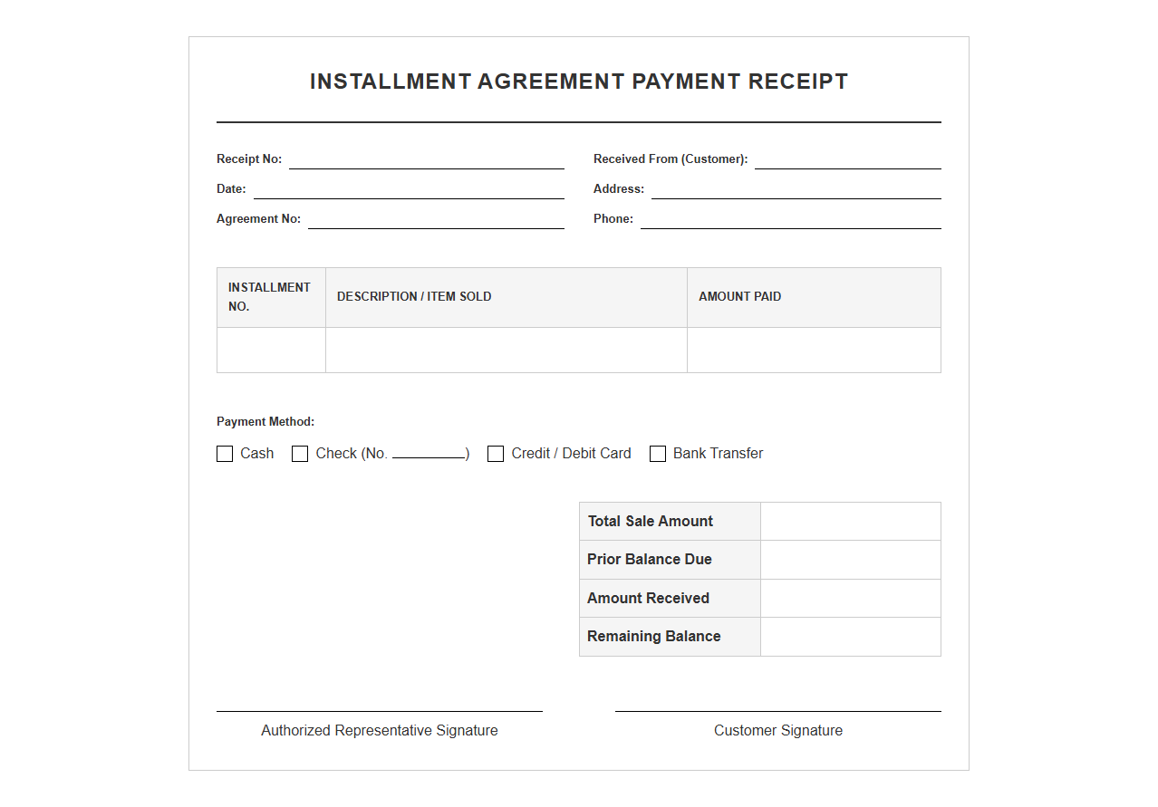 Installment Agreement Payment Receipt