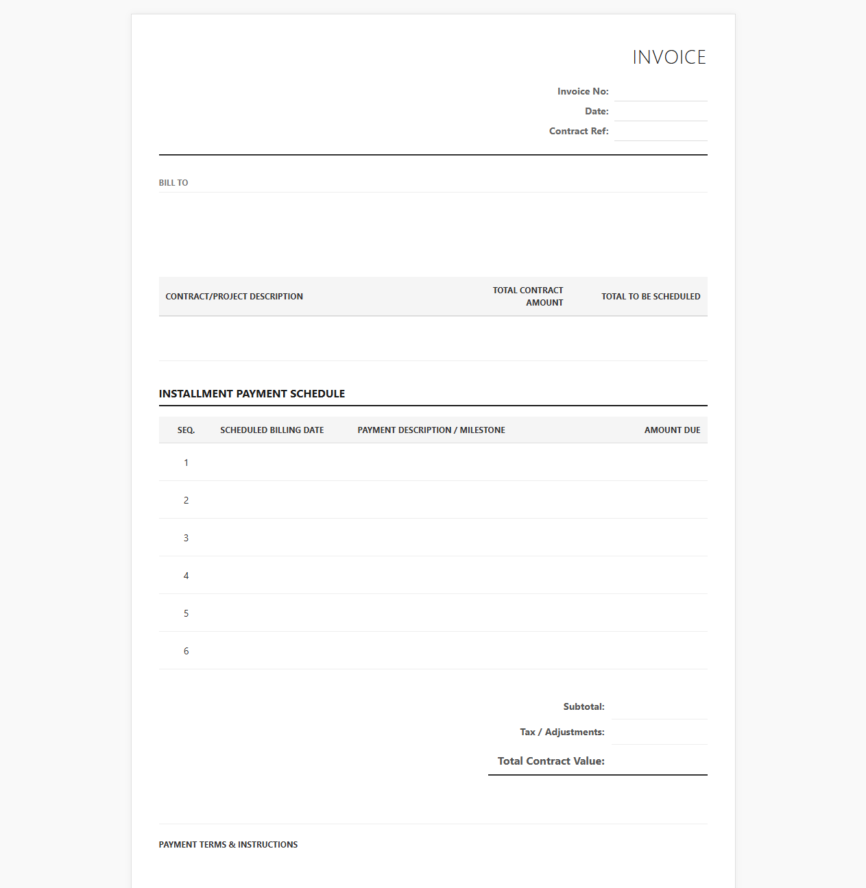 Installment Payment Schedule Invoice Template