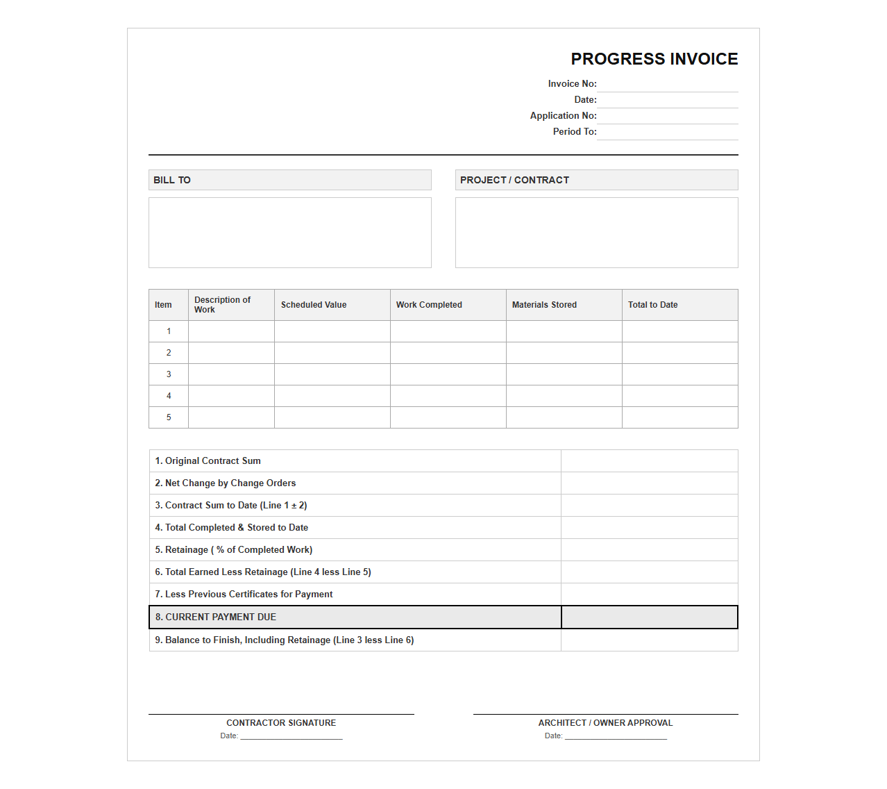 Installment Progress Billing Invoice