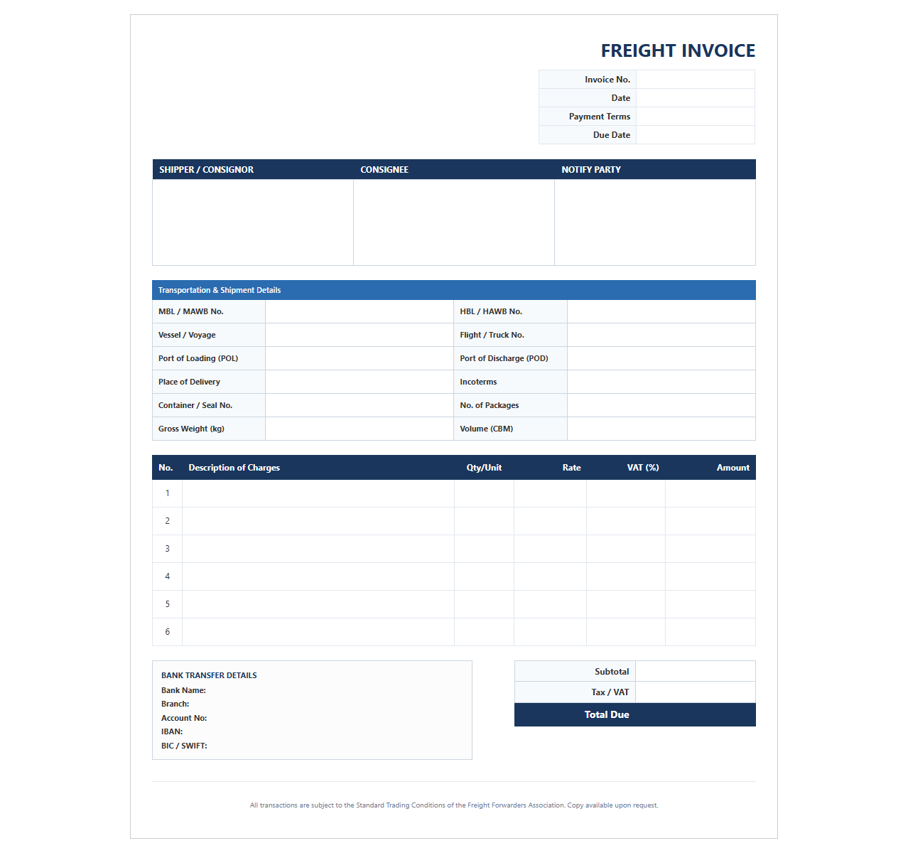 International Freight Forwarding Invoice Template