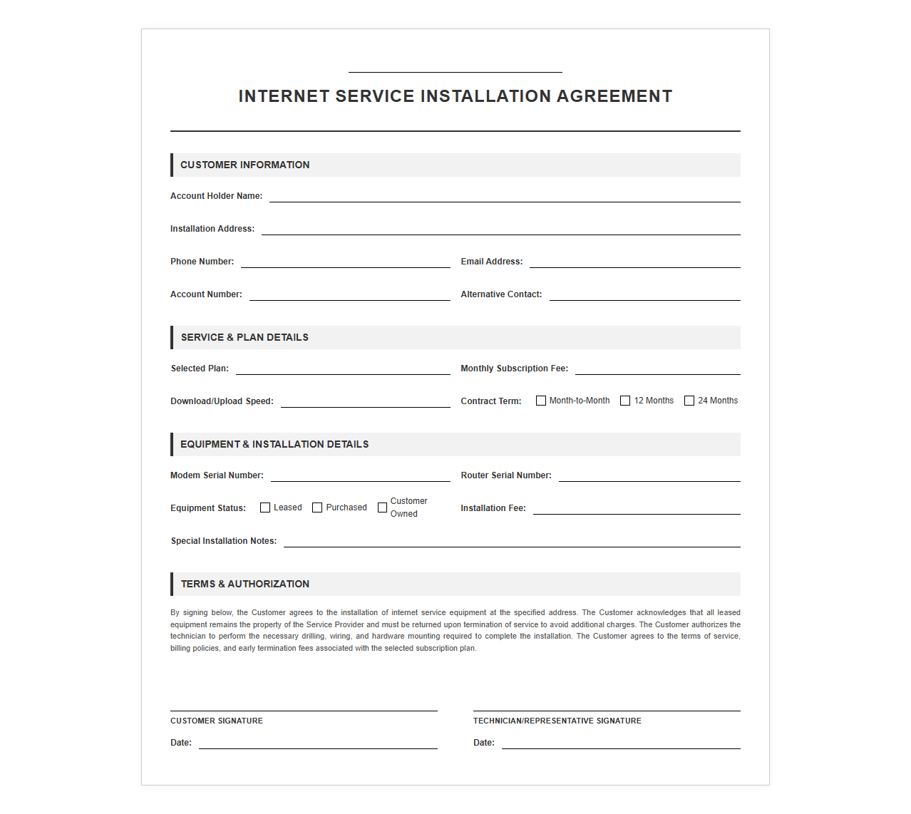 Internet Service Installation Agreement