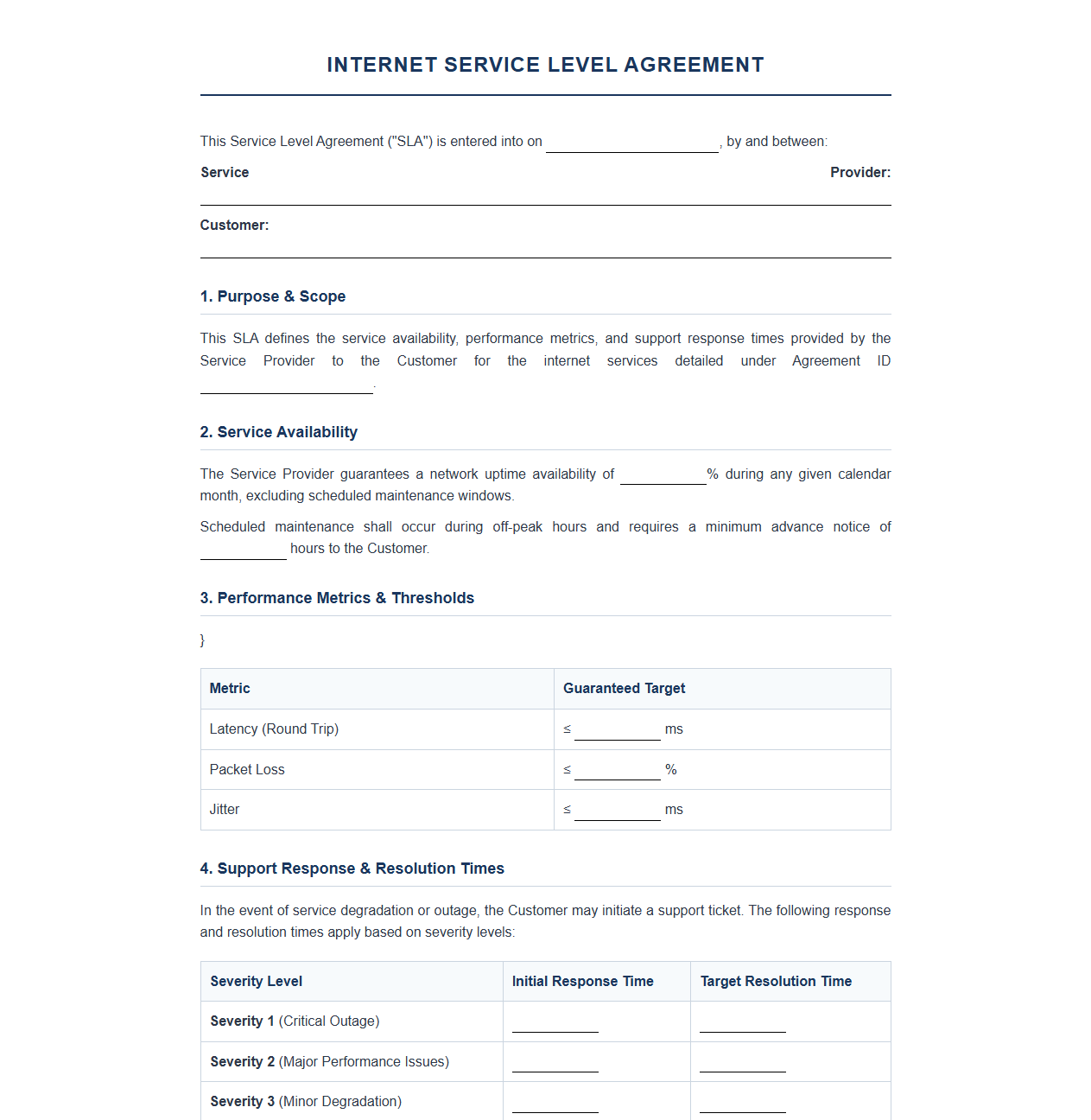Internet Service Level Agreement