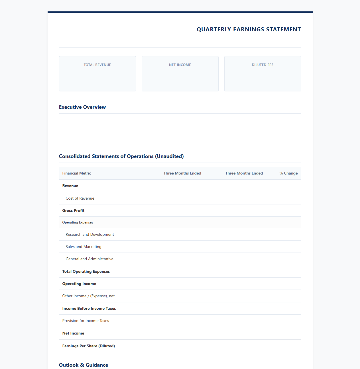 Investor Relations Quarterly Earnings Statement Template