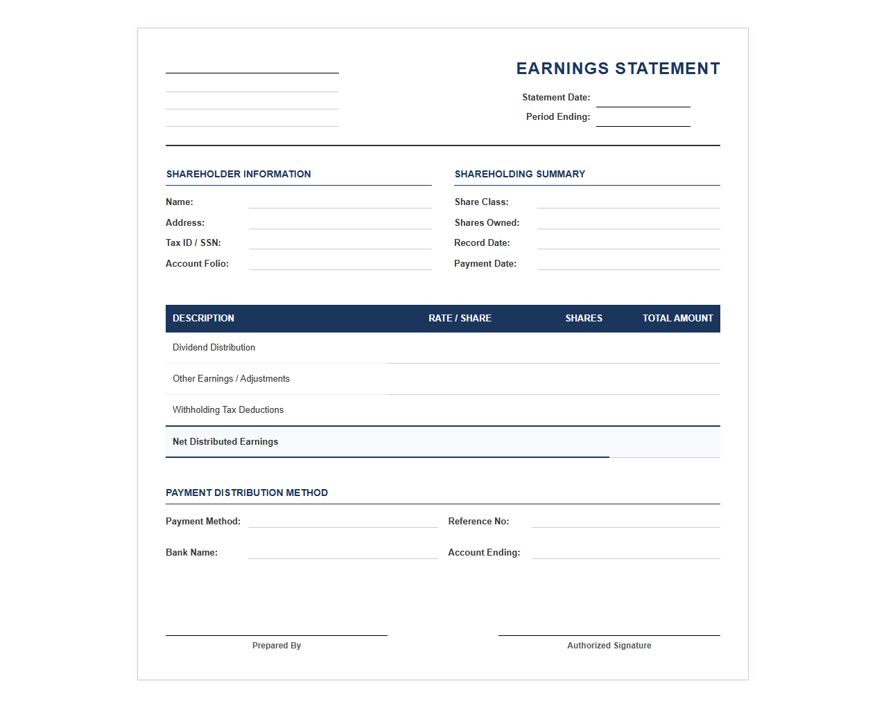 Investor Shareholder Earnings Statement Template