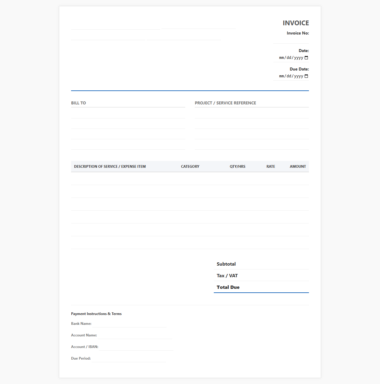 IT Support Services Invoice and Expense Sheet