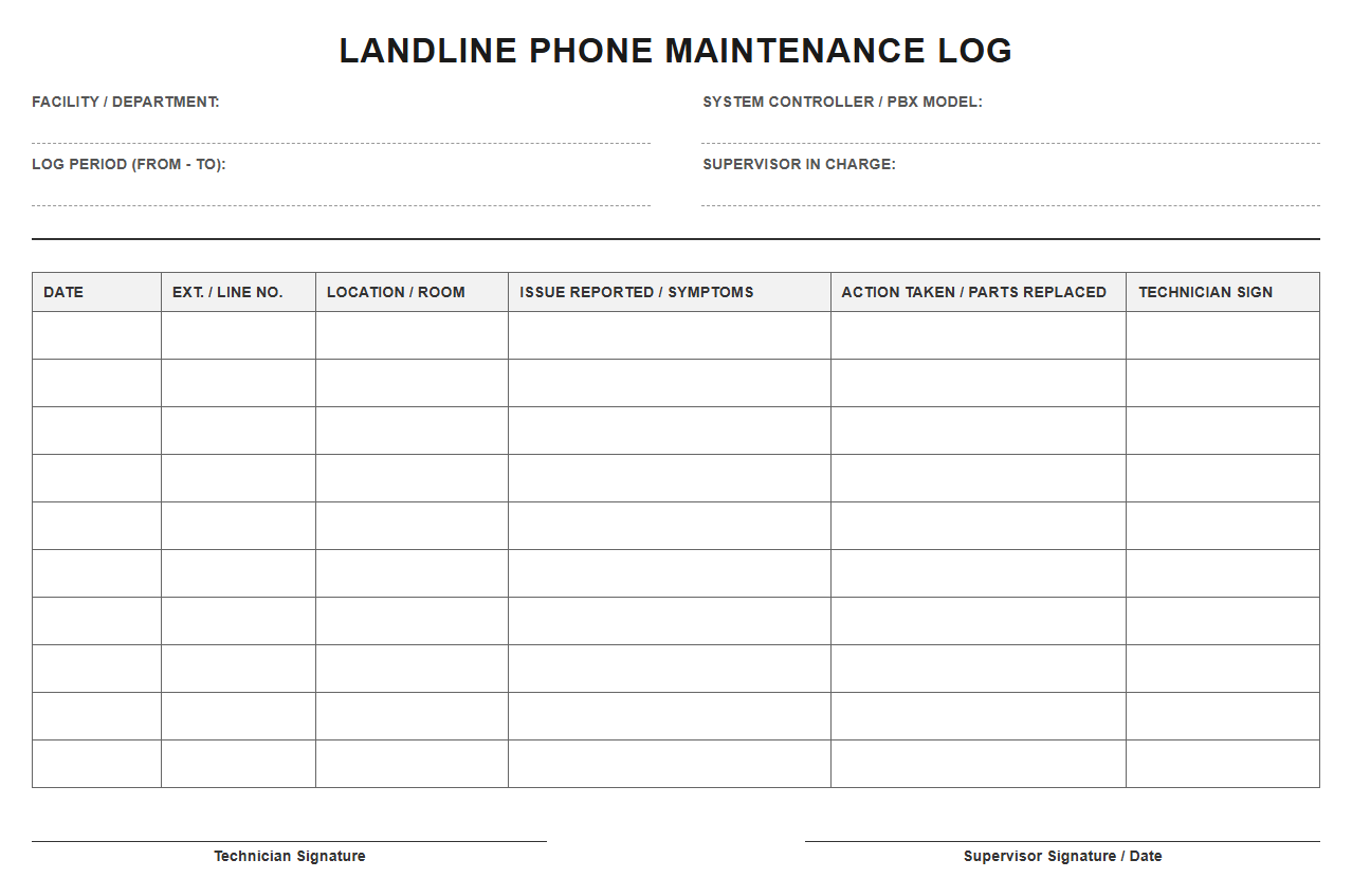 Landline Phone Maintenance Log