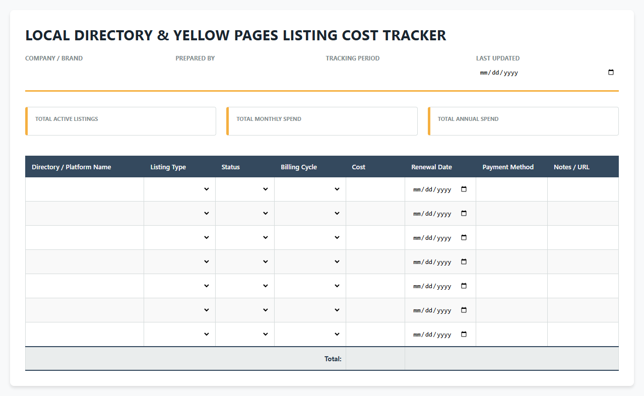 Local Directory Listing Cost Tracker