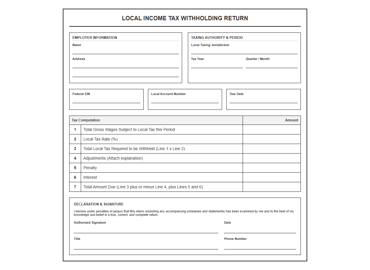 Local Tax Withholding Return Template