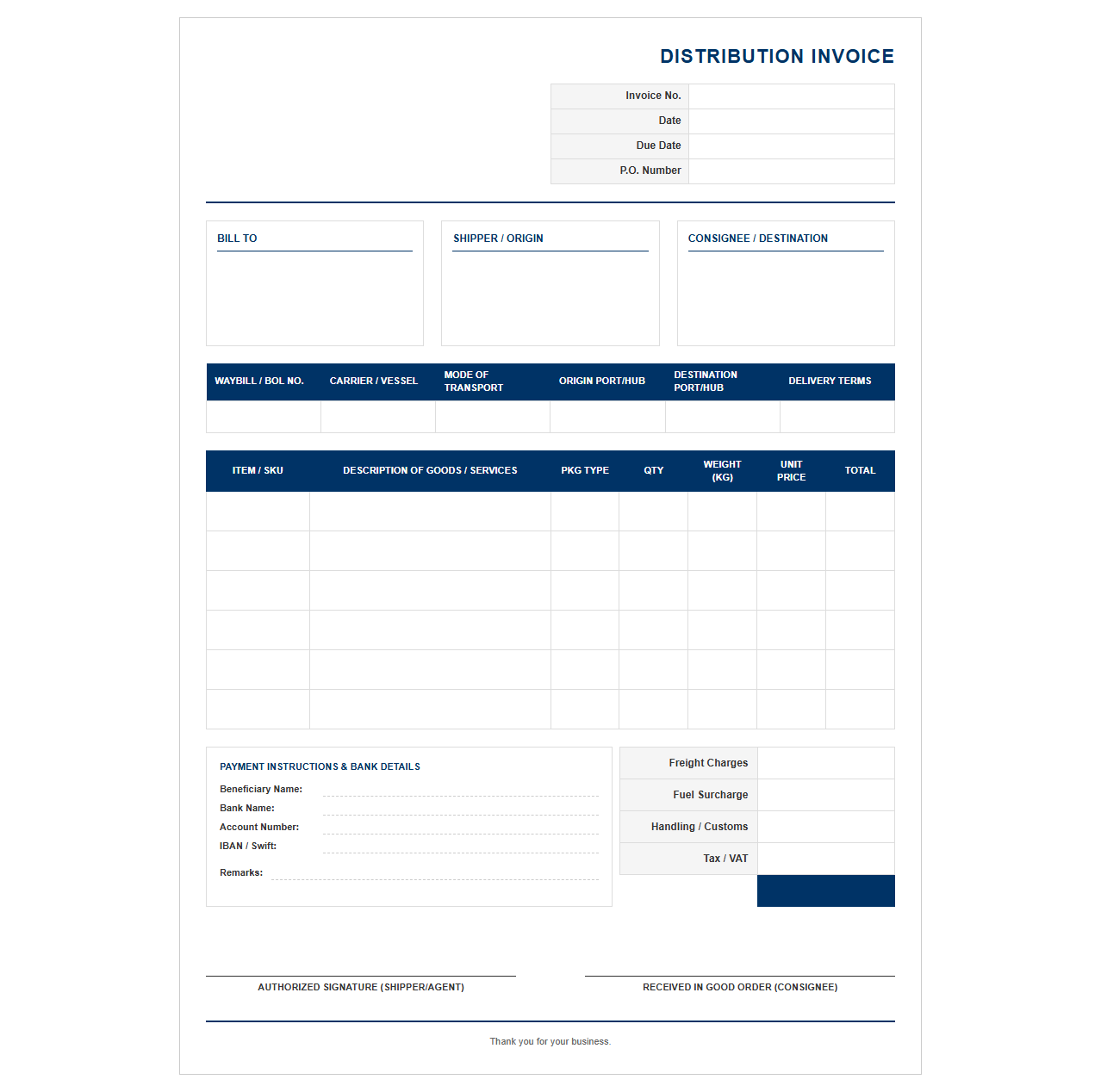 Logistics and Distribution Services Invoice