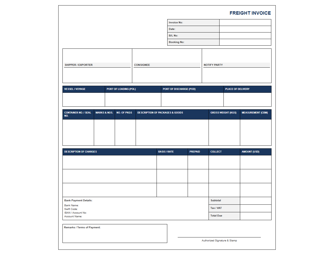 Logistics and Maritime Cargo Billing Invoice Template
