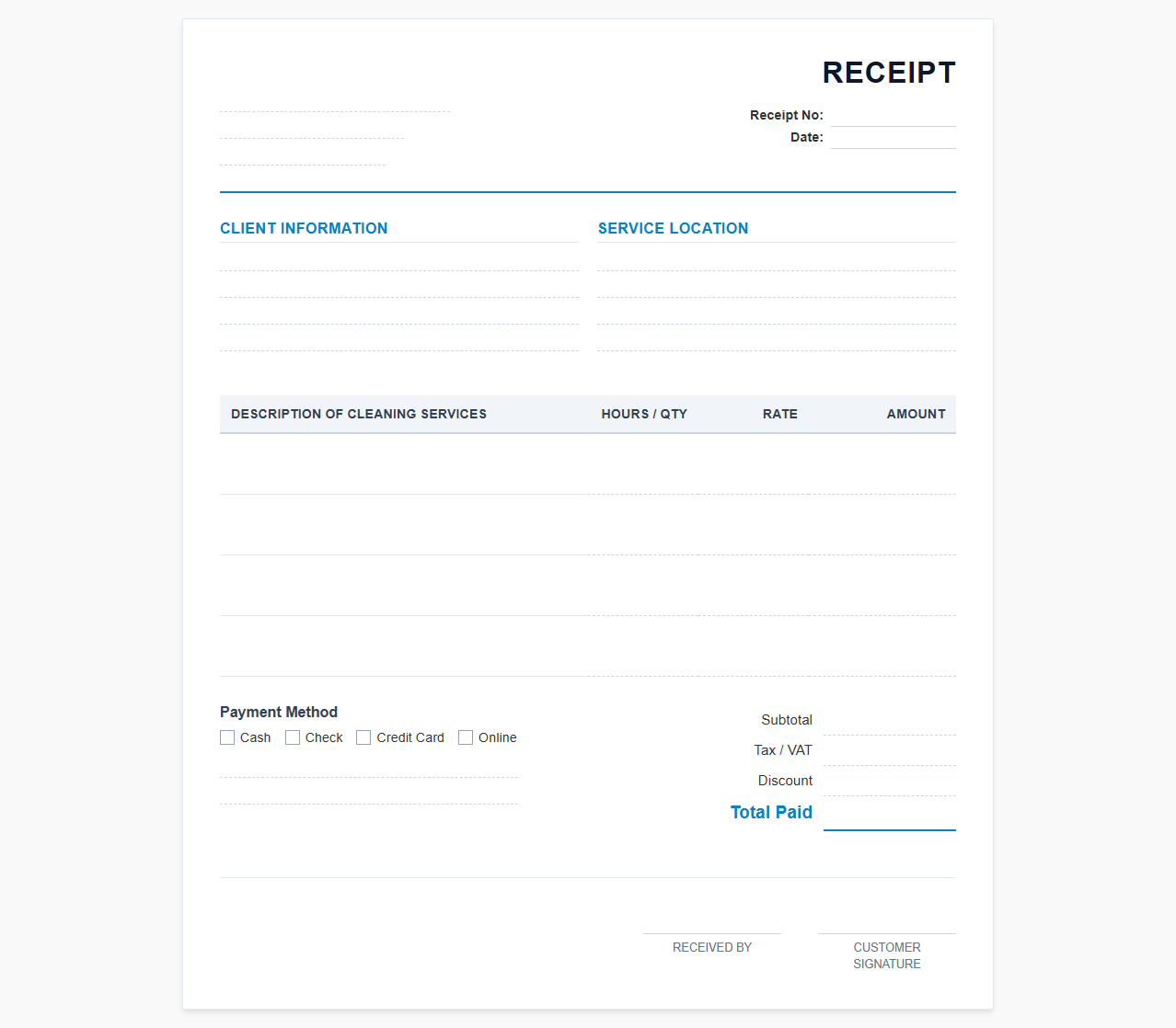 Maid Service Payment Receipt Template