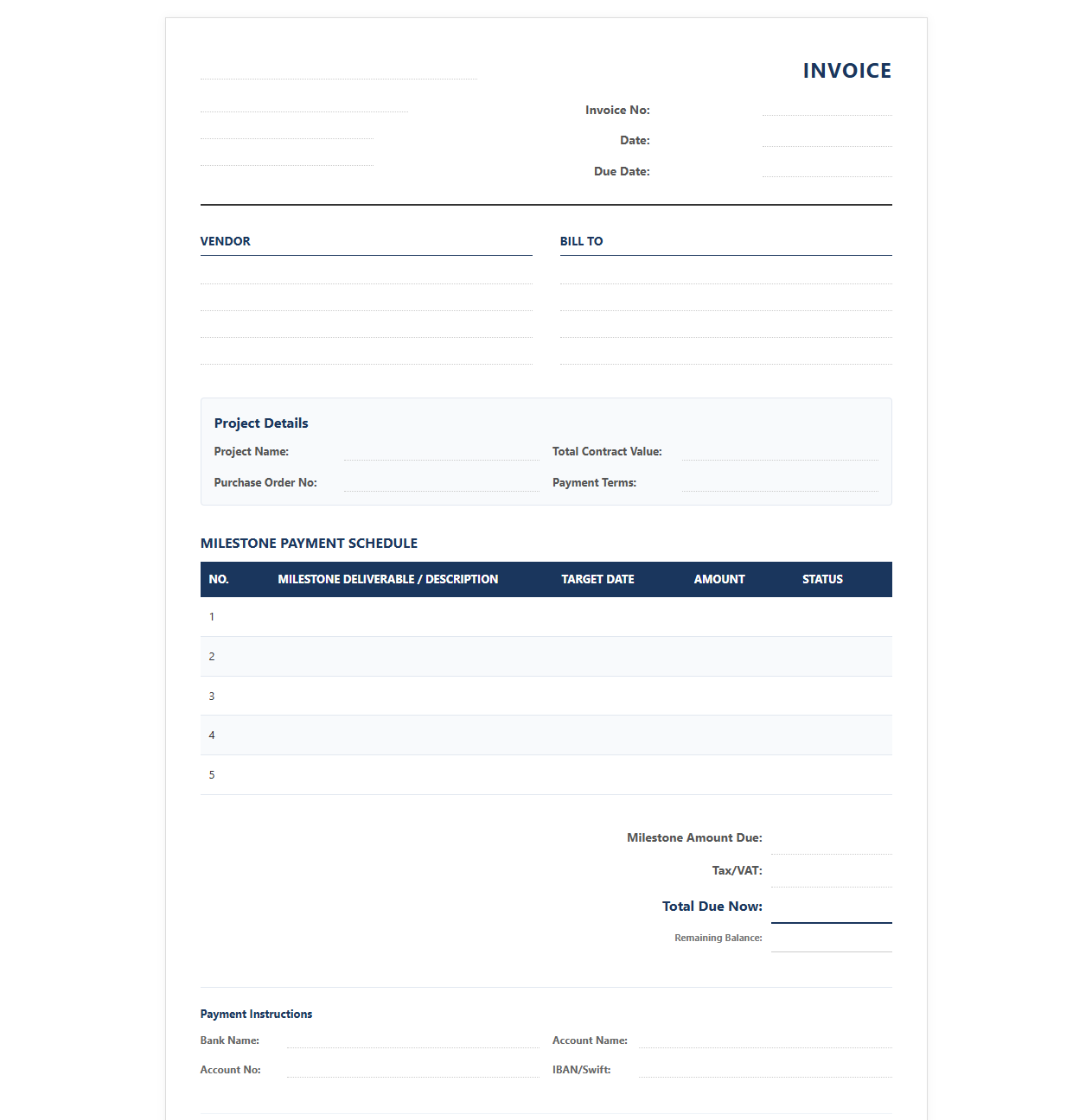 Milestone Based Scheduled Payment Invoice Template