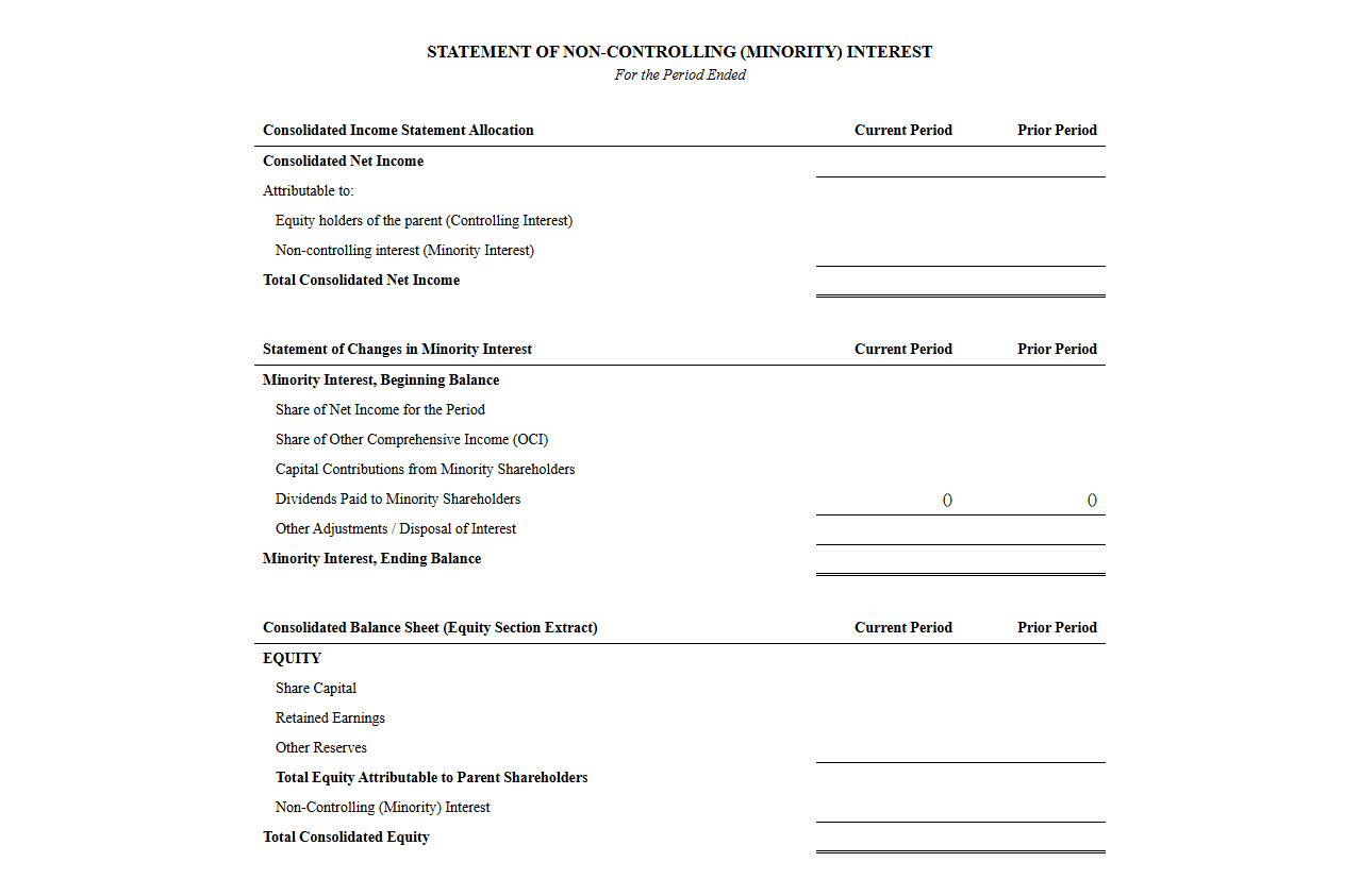 Minority Interest Financial Statement Template