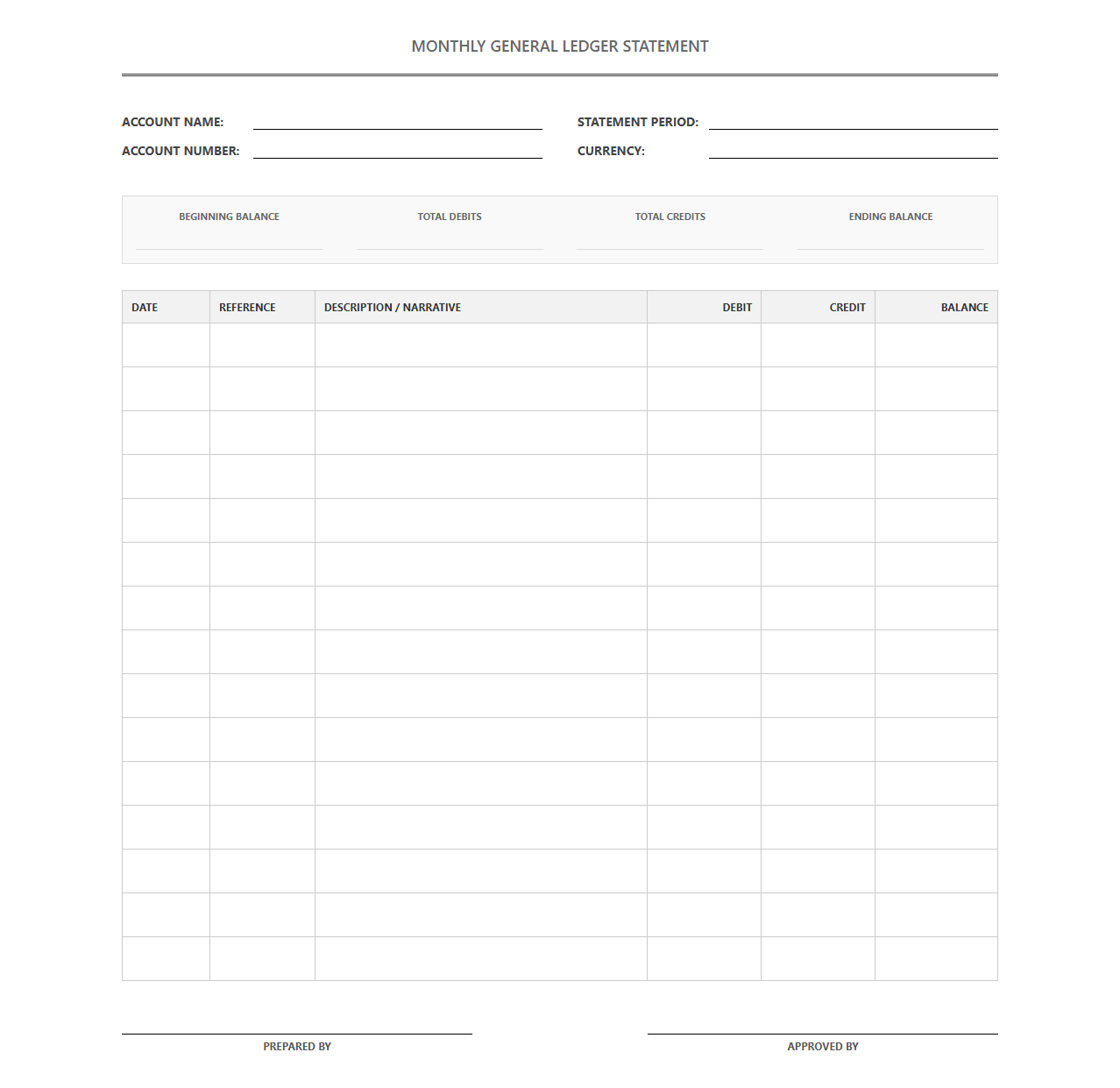 Monthly General Ledger Statement Template
