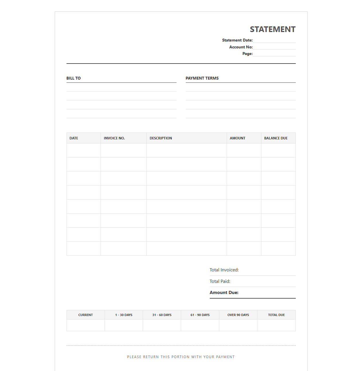 Monthly Outstanding Accounts Receivable Statement