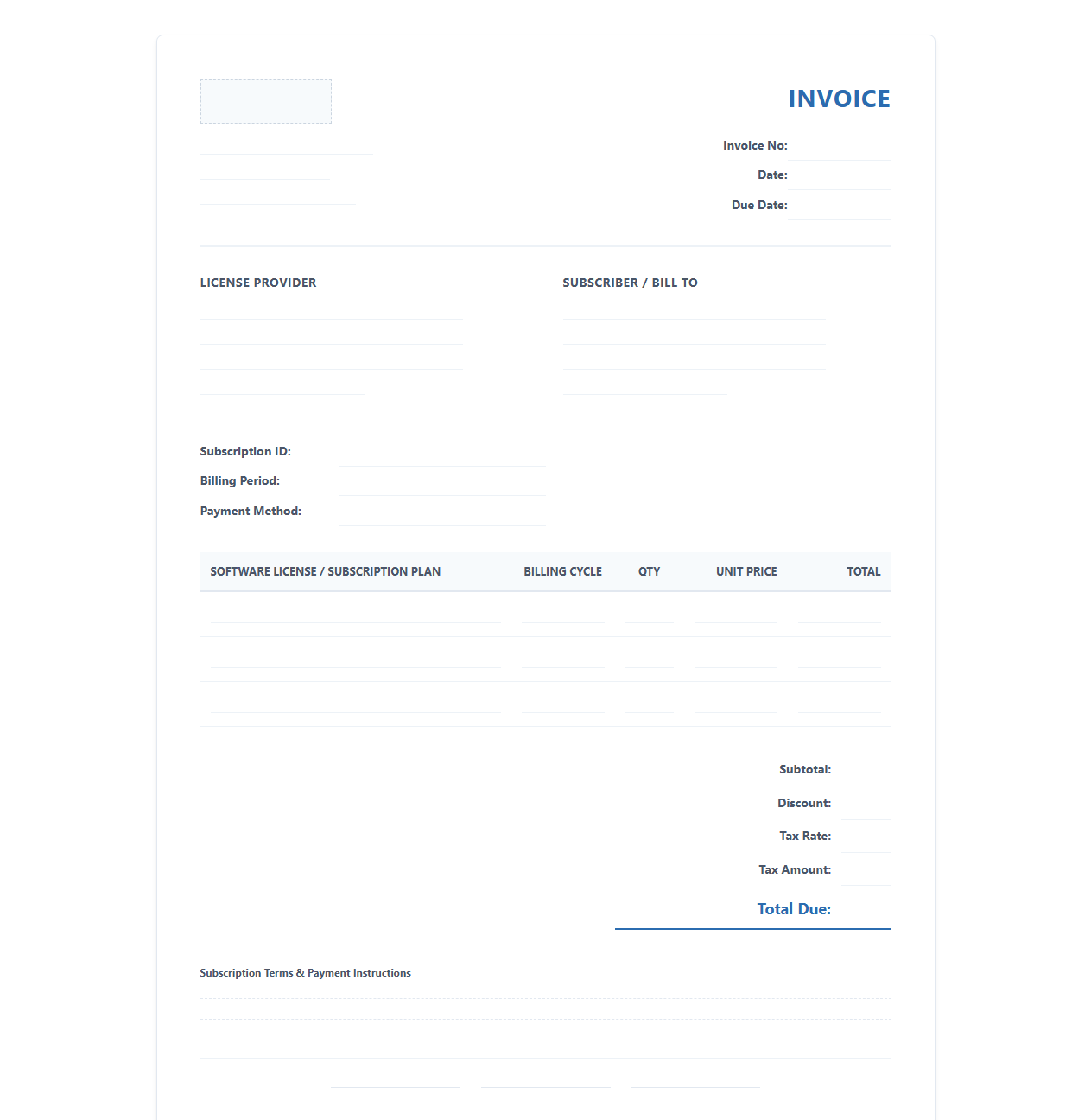 Monthly Software Subscription Invoice Template