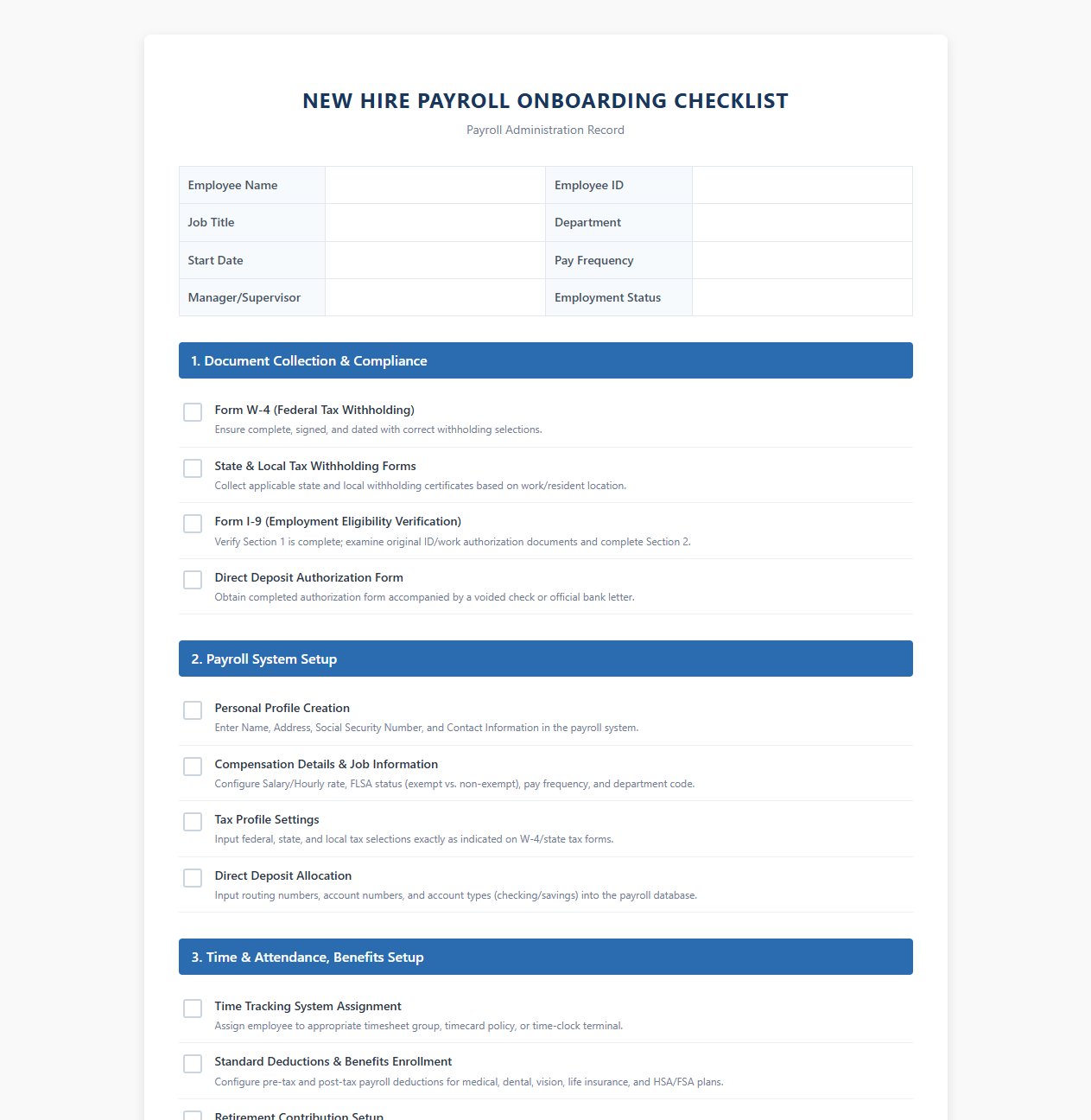 New Hire Payroll Onboarding Checklist